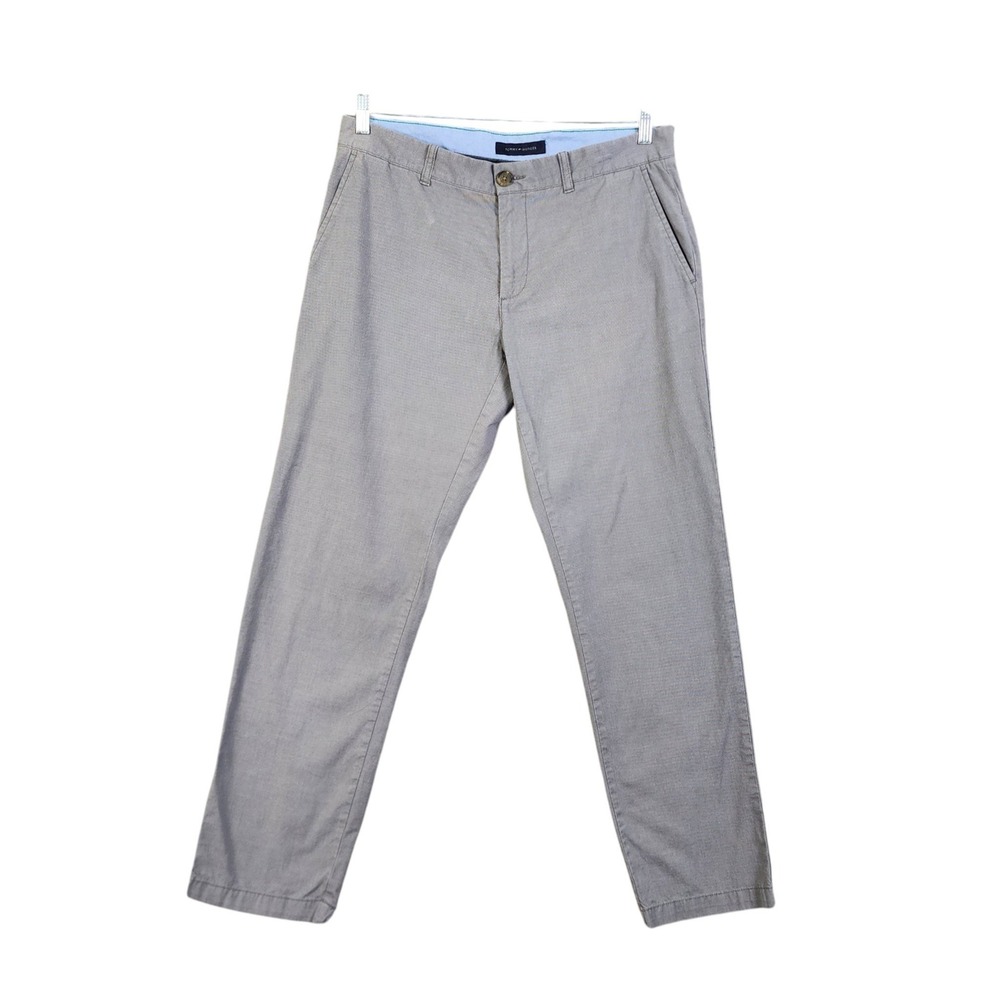 Tommy Hilfiger Mens Custom-Fit Chino Pants Size 34x32 Gray Micro Pattern Cotton